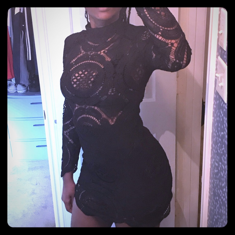 A’GACI mesh black mini dress
